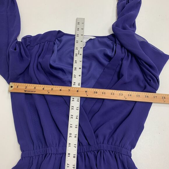 BCBGeneration Surplice Dress Womens XXS Royal Blue Cinch Waist Chiffon Sleeves - Picture 9 of 16
